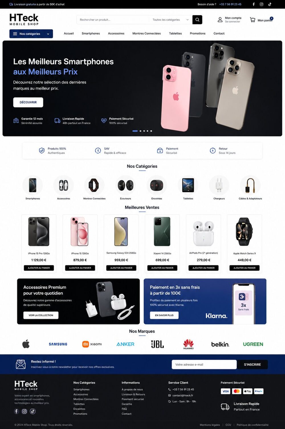 HTeck mobile shop eCommerce website developed by GrowUp Web Solution