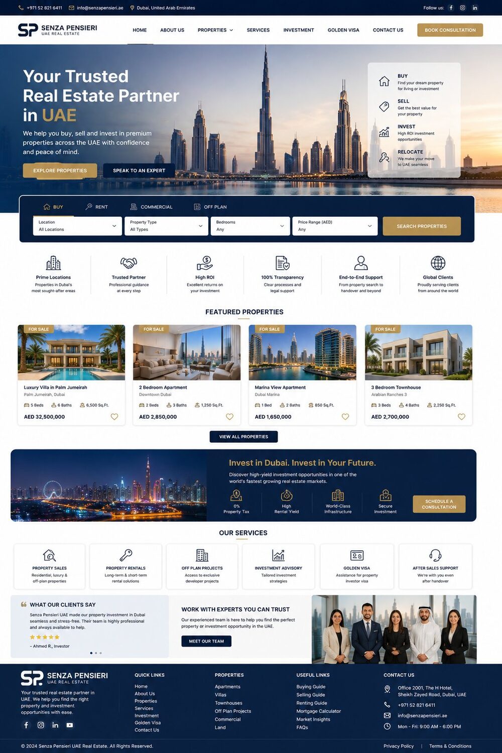 Senza Pensieri UAE real estate website developed by GrowUp Web Solution