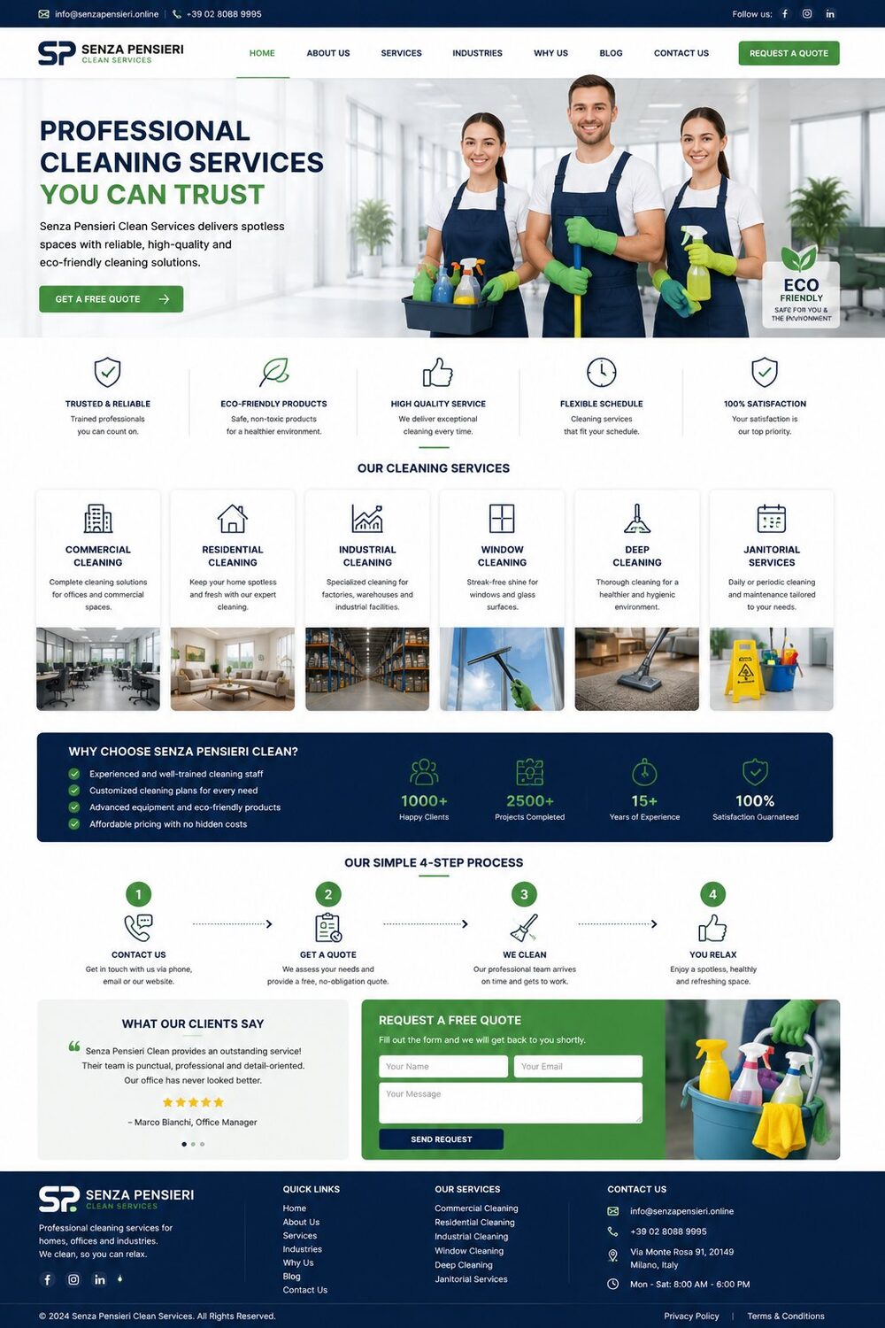 Senza Pensieri cleaning services website developed by GrowUp Web Solution