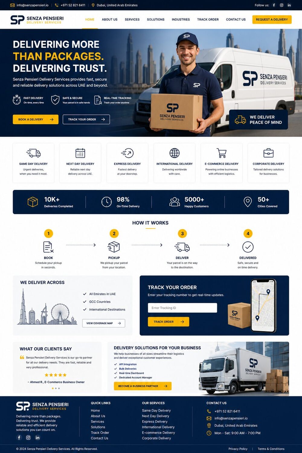 Senza Pensieri delivery services website developed by GrowUp Web Solution