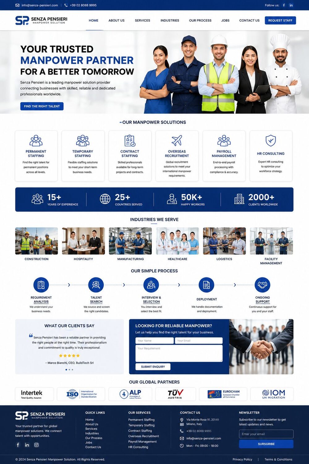 Senza Pensieri manpower solution website developed by GrowUp Web Solution
